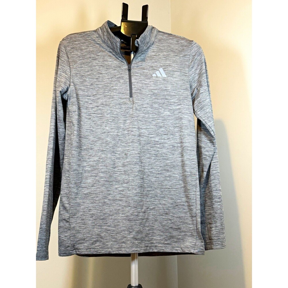 adidas Boy’s Heather Gray Slim Fit 1/4 Zip Mock Neck Pullover Activewear XL